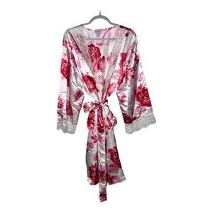Amoureuse Robe Womens 1X Satin Pink Floral Belted Lace Elegant Sexy‎ Feminine